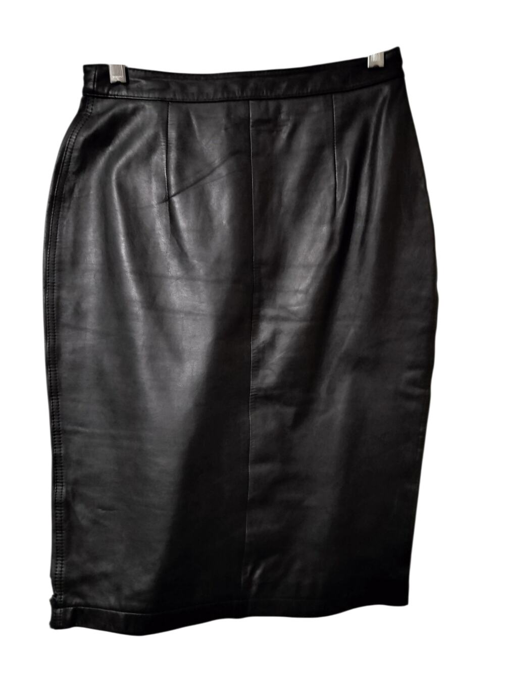 6017) Vintage Bermans Black Genuine Leather Pencil Skirt Size 10
